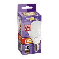 Лампа светодиодная JAZZway G45 E14 7W 3000К 230V шар матовая (1/10/100)