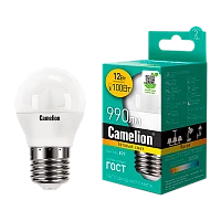Лампа светодиодная Camelion G45 E27 12W 3000К 170-265V шар матовая (1/10/100)