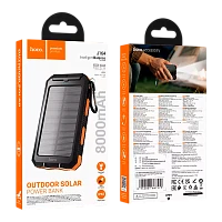 Внешний аккумулятор HOCO J164 8000mAh 2USB+Type-C солнечная батарея с фонариком черный