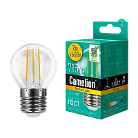 Лампа светодиодная филамент Camelion G45 E27 7W 3000К 207-244V шар прозрачная (1/10/100)