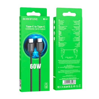 Кабель Borofone BX87 Type-C (m)-Type-C (m) 1м 3.0A 60W нейлон PD3.0 черный (1/360)