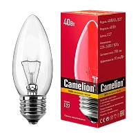 Лампа накаливания Camelion E27 40W 220V свеча прозрачная (1/100)
