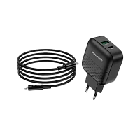 Сетевое З/У Borofone BA46A 1USB/Type-C 3.0A 18W QC3.0 с кабелем Type-C-Lightning черный (1/32/128)