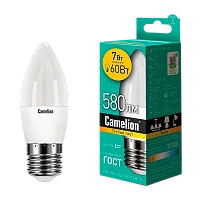 Лампа светодиодная Camelion C35 E27 7W 3000К 170-265V свеча матовая (1/10/100)