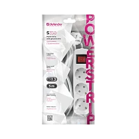 Удлинитель Defender S350 3р.С/З 10A 5.0м с выкл. ПВС 3x1мм² белый (1/30)