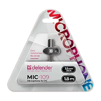 Микрофон Defender MIC-109 конденсаторный 54 дБ 1.8м на прищепке черный (1/50)