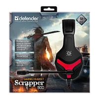 Наушники полноразмерные Defender Scrapper 500 с микр. игровые черный красный (1/16)