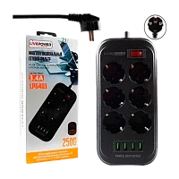 Сетевой фильтр Live Power LP6403 6р.С/З 10A 2.0м 4USB с выкл. черный (1/50)