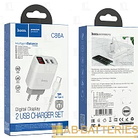 Сетевое З/У HOCO C86A 2USB 2.4A дисплей с кабелем Type-C белый (1/13/130)