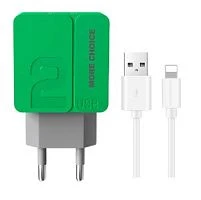 Сетевое З/У MORE CHOICE NC46i 2USB 2.4A с кабелем Lightning зеленый