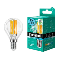 Лампа светодиодная филамент Camelion G45 E14 12W 4500К 207-244V шар прозрачная (1/10/100)