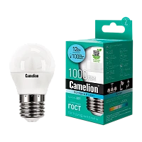 Лампа светодиодная Camelion G45 E27 12W 4500К 170-265V шар матовая (1/10/100)