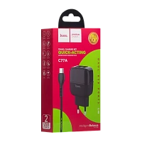 Сетевое З/У HOCO C77A 2USB 2.4A с кабелем microUSB черный (1/12/120)