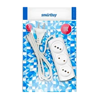 Удлинитель Smartbuy 3р.Б/З 6A 1.5м ШВВП 2x0.75мм² белый (1/60)