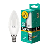 Лампа светодиодная Camelion C35 E14 7W 3000К 170-265V свеча матовая (1/10/100)