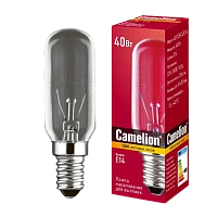 Лампа накаливания Camelion E14 40W 220-240V цилиндр для вытяжек прозрачная (1/10/500)