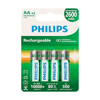 Аккумулятор предзаряженный RTU Philips HR6 AA BL4 NI-MH 1.2V 2600mAh (4/48/192)