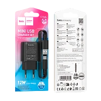 Сетевое З/У HOCO C134A 1USB 2.4A 12W с кабелем Type-C черный (1/28/168)