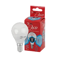 Лампа светодиодная ЭРА P45 E14 8W 4000К 220-240V шар Eco (1/10/100)