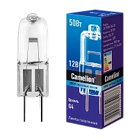 Лампа галогенная Camelion JC G6.35 50W 2800К 12V капсула прозрачная (1/5/100)