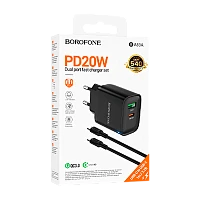 Сетевое З/У Borofone BA83A 1USB+1Type-C 60W PD,QC с кабелем Type-C/Type-C черный 