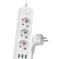 Сетевой фильтр Live Power TS1006 3р.С/З 10A 2.0м 3USB с выкл. белый