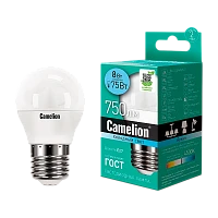 Лампа светодиодная Camelion G45 E27 8W 4500К 170-265V шар матовая (1/10/100)