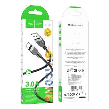 Кабель HOCO X109 USB (m)-Type-C (m) 3м 3.0A силикон черный (1/31/310)