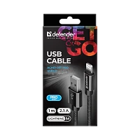 Кабель Defender ACH01-03T PRO USB2.0 (m)-Lightning (m) 1м 2.1A черный (1/100)