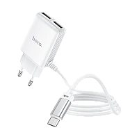Сетевое З/У HOCO C82A 2USB 2.4A с кабелем microUSB белый (1/13/130)