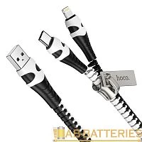 Кабель HOCO U97 USB (m)-Lightning/Type-C (m) 1м 2.4A пластик черный белый (1/22/220)