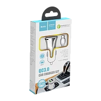 Автомобильное З/У HOCO Z31 2USB 3.4A QC3.0 с кабелем Lightning белый (1/14/140)