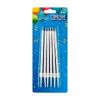 Свечи для торта Волшебная страна 13см с подставкой 6шт. серебряный (1/12/300)