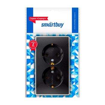 Розетка Smartbuy "Сириус" 2гн. 16A С/З пластик черный