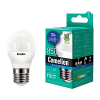 Лампа светодиодная Camelion G45 E27 10W 6500К 170-265V шар матовая (1/10/100)