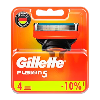 Сменные кассеты Gillette "FUSION" 5 лезвий 4шт. (цена за 1 шт) в картонной упаковке (4/40)