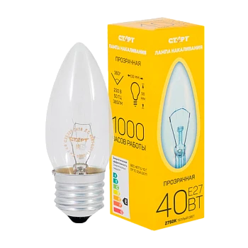 Лампа накаливания Старт E27 40W 230V свеча ДС прозрачная (1/10/100)