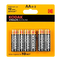 Батарейка Kodak XTRALIFE LR6 AA BL4+2 Alkaline 1.5V (6/72/288)
