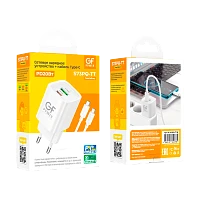 Сетевое З/У GFPower S73PQ-TT 1USB+1Type-C 20W PD,QC с кабелем Type-C белый (1/30/180)