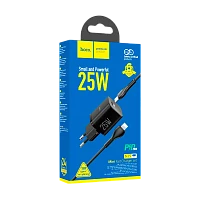 Сетевое З/У HOCO N19 Type-C 25W PD3.0 с кабелем Type-C-Lightning черный (1/12/120)