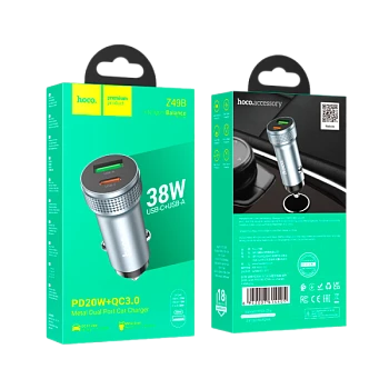 Автомобильное З/У HOCO Z49B 1USB+1Type-C 38W QC3.0 серый (1/13/130)