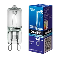 Лампа галогенная Camelion G9 75W 2800К 220-240V капсула прозрачная (1/100/1000)