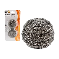 Губка для посуды Рыжий кот SM-01/2 "Спираль" 70х70х45мм металлическая 2шт. (1/12/24)