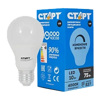 Лампа светодиодная Старт GLS E27 10W 4000К 220-240V груша димируемая прозрачная (1/10/50)
