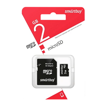 Карта памяти microSD Smartbuy 2GB Class4 10 МБ/сек с адаптером