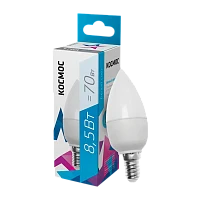 Лампа светодиодная Космос CN E14 8.5W 4500К 220V свеча матовая (1/10/80)
