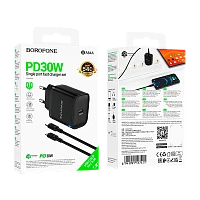 Сетевое З/У Borofone BA84A 1USB/Type-C 30W PD,QC с кабелем Lightning черный
