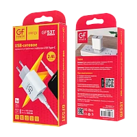 Сетевое З/У GFPower GF53T 1USB 2.4A с кабелем Type-C белый (1/108/432)