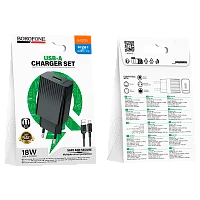 Сетевое З/У Borofone BAS72A 1USB 3.0A 18W QC3.0 с кабелем Type-C черный