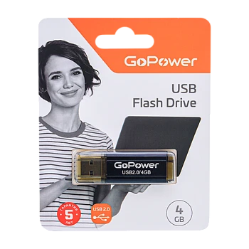 Флеш-накопитель GoPower HIT 4GB USB2.0 металл черный